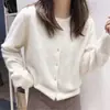 Cárdigan de punto corto morado de cuello redondo, nuevo para otoño, estilo oversized, suéter de abrigo holgado para mujer