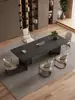 Mesa de Centro de Pizarra de Piedra de Lujo, Juego Moderno de Mesa y Sillas para el Té, Sencillo y Elegante con un Toque de Alta Gama, Mesa para Ceremonia del Té de Oficina, Mesa para Preparar Té
