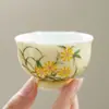 Glaseado de Yema de Huevo Margarita Taza de Té Kung Fu Cerámica Taza de Maestro Taza Individual Hogar Juego de Taza y Platillo de Gama Alta Color Bajo Vidriado Taza para Degustación de Té