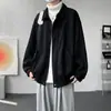 Jaqueta preta texturizada com lapela estilo retrô americano para homens, estilo outono, legal e casual, corte solto, tamanho grande, cinza