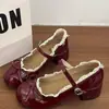 Sapatilhas Lolita Francesas com Laço de Renda para Mulheres 2026 Nova Coleção Primavera e Verão Sapatilhas Bico Redondo Versáteis Sapatos Mary Jane