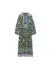 ZR comércio exterior atacado estilo europeu e americano feminino impressão moda temperamento manga longa impressão vestido midi
