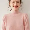 Suéter de Gola Alta Meia-Boca Borda Enrolada Cor Lisa Feminino Cashmere Macio Ceroso Slim Tricô Básico