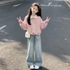Conjunto de Otoño para Niñas 2026 Nuevo Estilo Academia Infantil Sudadera Niñas Grandes Pantalones Anchos Casuales Conjunto de Dos Piezas