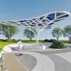 Arcada Curva de Acero Inoxidable, Estructura de Acero de Forma Especial, Pasillo Paisajístico, Pabellón Metálico de Parque Moderno, Escultura de Hierro con Forma de Árbol