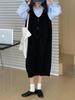 Vestido tipo suéter gris para otoño e invierno, nuevo vestido coreano informal con escote en V y hebilla, suelto, de talla grande, de punto.