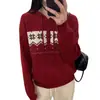 Suéter con Capucha Estilo Fair Isle Rojo para Mujer, Nuevo Top Elegante Holgado de Otoño e Invierno, Tejido de Estilo Perezoso de Principios de Primavera, Artículo Más Vendido