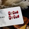 Dança do Leão de Veludo Estilo Curto de Ano Novo Arte de Unhas de Dança do Leão para Boa Sorte Festiva com um Toque de Luxo, Arte de Unhas de Laço de Veludo