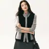 Essencial para sobrepor~ Colete feminino de caxemira com forro de algodão texturizado, espessado com bolsos, cardigã de tricô em blocos de cor e jaqueta de frente aberta