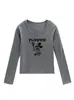 Top de Algodón Puro de Manga Larga para Mujer, Principios de Otoño, Cuello en U Estilo Americano, Diseño con Estampado de Mickey, Versátil, Ajustado, Camiseta Básica Adelgazante