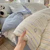 Juego de Cuatro Piezas de Hilo Tipo Nube Amigable con la Piel, Juego de Tres Piezas Estilo Sábana, Ropa de Cama Tradicional Sábana Ajustable de Algodón Lavado