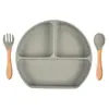 En Stock Vajilla Infantil Compartimentada Tazón de Silicona con Ventosa para Bebé Cuchara para Bebé Plato de Silicona con Popote Integrado