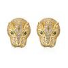 Brincos Aogu Banhados a Cobre Ouro 18K Micro-Pavimentados com Zircônia Cabeça de Leopardo Olhos Verdes para Mulheres Brincos Personalizados Hip-Hop Produto Novo Transfronteiriço
