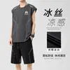 Conjunto Esportivo de Verão em Seda Gelo para Homem, Secagem Rápida, Fresco, Respirável, Fino, Regata de Corrida, Conjunto Esportivo Casual