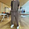 Pantalones Deportivos Casuales de Verano para Hombre Pierna Recta Estilo Deportivo Holgados Rectos Color Sólido Versátil Top Manga Corta Estilo Delgado