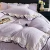 Colcha de Terciopelo de Leche Tallada Francesa Juego de Cama de Cuatro Piezas Borde de Encaje Rosa Terciopelo Engrosado de Doble Cara Suministros de Terciopelo Coral