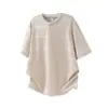 Yidao Vintage 2026 Verano Nuevo Estilo Japonés Falso Dos Piezas Holgada Cuello Redondo Manga Corta Camisa Texturizada de Media Manga para Hombre