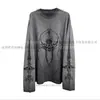 Sudadera con Cuello Redondo Estampada Punk Estilosa Transfronteriza Europea y Americana Pulóver de Manga Larga Camiseta Base Ropa Retro Y2K