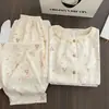 Pijama de Algodón Nube para Mujer, Delgado de Primavera y Otoño, Dulce Dibujos Animados con Encaje, Manga Larga y Pantalón Largo, Conjunto Suelto de Ropa para el Hogar para Niña