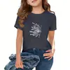 Camiseta de Manga Corta de Algodón Puro con Estampado de Letras y Cuello Redondo Holgado para Niños Mayores, Estilo Moda Coreana Transfronteriza de Amazon