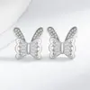 Aretes de Diamantes de Conejo Lindo Estilo Hada Exquisito Moda Estilo Coreano Aguja de Plata para Mujer Elegantes Simples para Oficina