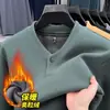 Nova blusa de moletom forrada com fleece estilo chinês para outono e inverno para homens, tecido térmico dupla face amigo da pele, gola alta, manga longa, camiseta de camada base quente
