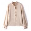Moda 100 Cashmere Sweater Feminino Cashmere Meia Gola Alta Fivela de Pérolas Emagrecimento Pullover Puff Manga Suéter