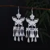 Pendientes Miao Étnicos de Borla Larga Estilo Nuevo, Pendientes Exagerados de Declaración de Moda Estilo Étnico de Plata Miao de Lujo Ligero