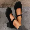 Zapatos Mary Jane de Gamuza con Correa Única, Tacón Grueso y Punta Redonda, Estilo Nuevo Invierno 2025, con Abalorios, Directo del Fabricante para Exportación, Zapatos para Mujer Transfronterizos