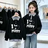 Sudadera con capucha de retazos para niña de 12 años, 13 años, niña grande, 15 años, estudiante de secundaria, para primavera y otoño, estilo académico, top de dos piezas falso