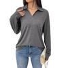 Comercio exterior transfronterizo Estación independiente de Amazon para mujer Primavera y otoño Nuevo manga larga simple color sólido solapa suelta bolsillo camiseta