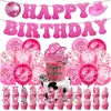 Decoración para Fiesta de Cumpleaños Tema Disco Vaquero Rosa para Niña Banderín Pancarta Set de Globos