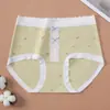 Roupa íntima feminina de algodão classe A, Roupa íntima feminina de algodão puro com cintura média, Roupa íntima triangular com fundo estendido 10A antibacteriano de algodão integral para mulheres
