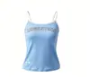 Camisola argentina con estampado de letras azul y blanco para mujer, corte ajustado, estilo corto, con logo de la bandera nacional y tirantes finos, top deportivo