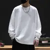 Nueva camiseta de manga larga de algodón puro Jingtao para hombre, primavera y otoño, color liso, camiseta básica, top casual holgado, camiseta de cuello redondo con capucha