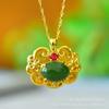 Directo de fábrica jade Hetian natural Jade Oro colgante con incrustaciones de plata s925 cadena de clavícula femenina entrega en vivo