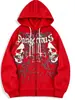 Chaqueta Casual con Capucha para Hombre Estampado de Calaveras Estilo Cremallera Tela de Poliéster Lavable a Máquina para Otoño