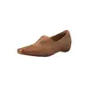 Mocasines de cuero lavado estilo minimalista con plataforma 2026 otoño tacón medio punta cuadrada cuero genuino corte profundo zapatos de mujer