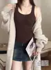 Camisola acolchada sin costuras para mujer de otoño e invierno con copas fijas, tirantes anchos y corte ajustado para abrigar y usar en capas