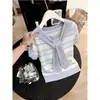 2026 Verano Nuevo Holgado Elegante Rayado Tejido Manga Corta Chal Popular Hermoso Único Atractivo Manga Corta Camiseta