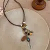 Collar de Pluma de Mariposa Estilo Retro Maillard para Mujer Cadena Larga para Suéter Accesorio Colgante Estilo Étnico Bohemio