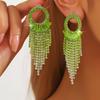 Moda Europea y Americana Exagerados Marca Grande Lujo Diamante Completo Pendientes de Borla Larga Pendientes Elegantes Versátiles para Cena de Mujer