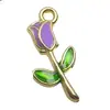 Brincos Pingente Flor Rosa Gotejamento de Óleo de Liga Aa-15 Pulseira Chaveiro Acessórios de Joia Materiais de Pingente Pequeno
