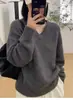 Top de punto grueso, holgado, de estilo coreano, suave, ceroso, ligero, de lujo, para otoño e invierno, con cuello en V de lana y manga larga para mujer