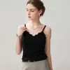 Camisola sin mangas de cachemira de una sola hebra calibre 12 para mujer, escote en V de encaje, tirantes finos, para usar en capas, Nueva llegada Otoño/Invierno