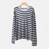 Blusa Suéter de Punto Fino de Manga Larga Tencel para Mujer Verano Nuevo Estilo Coreano Holgado Rayas Jersey Camisa Protectora Solar para Mujer