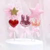 Decoração de Bolo Rosa Choque Plug-in Menina Menina Lua Cheia Aniversário Sobremesa Cartão Princesa