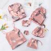 Fábrica exclusiva para comércio exterior pijama de sete peças feminino quatro estações usável manga longa seda artificial sexy roupa de casa terno de seda gelada