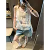 Blusa Mochie Estilo Menina Gentil Mistura de Linho Multicamadas Irregular Babado Fita Sem Mangas Mq1521