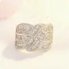 Kalamei Venta Caliente Transfronteriza Juego de Anillos Giratorios Completamente de Diamante con Circonita Super Brillante Anillo Retorcido Envuelto Anillo Elegante y Exquisito